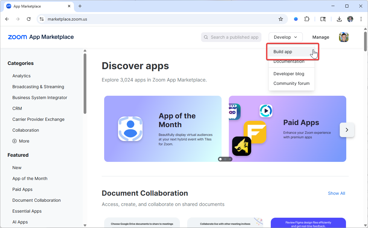 Step 2: Build App selection